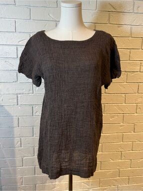 J. Jill 100% Linen Brown Crinkle Top Tunic Shirt Womens S